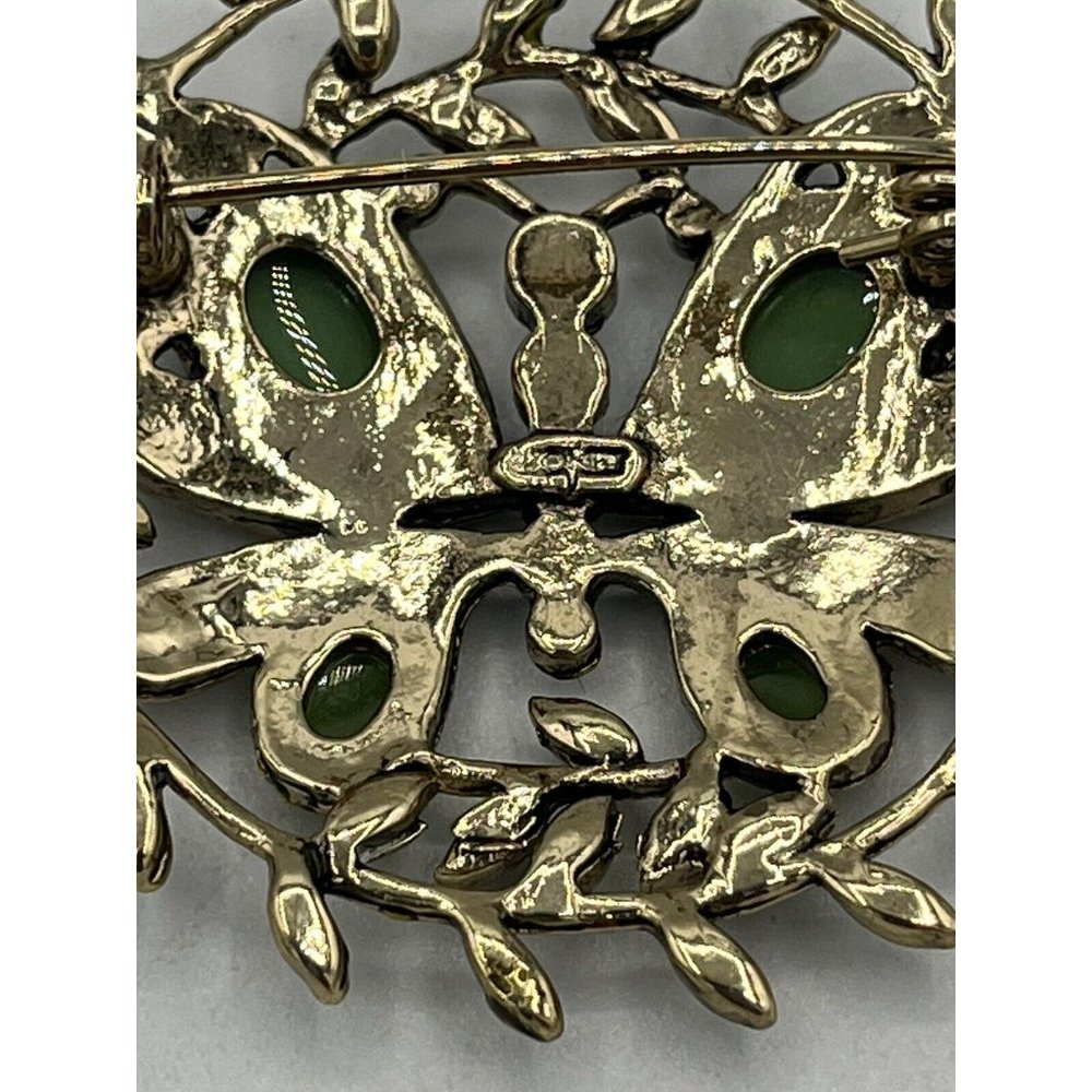 Vtg Monet Multi Colored Rhinestones & Green Faceted Cabochons Butterfly Brooch - Picture 5 of 6